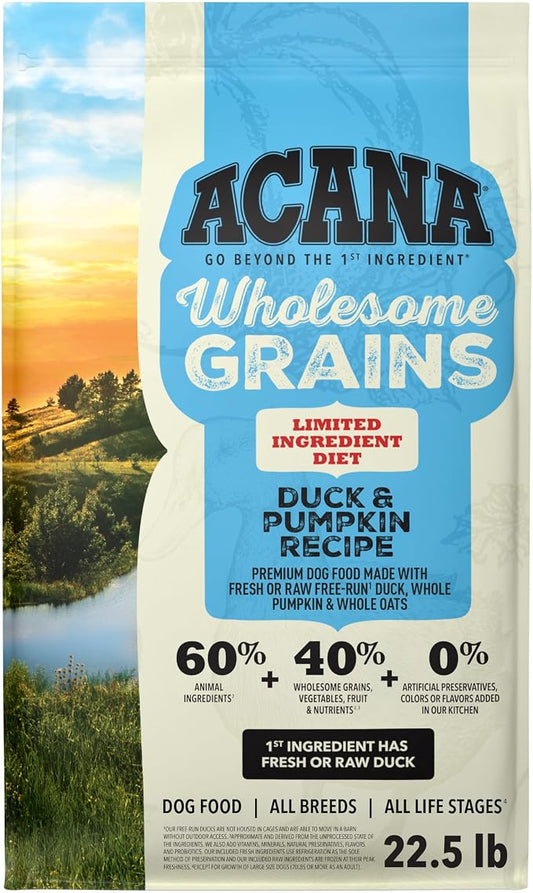 ACANA Wholesome Grains Dry Dog Food Limited Ingredient Duck & Pumpkin Recipe 22.5lb Bag