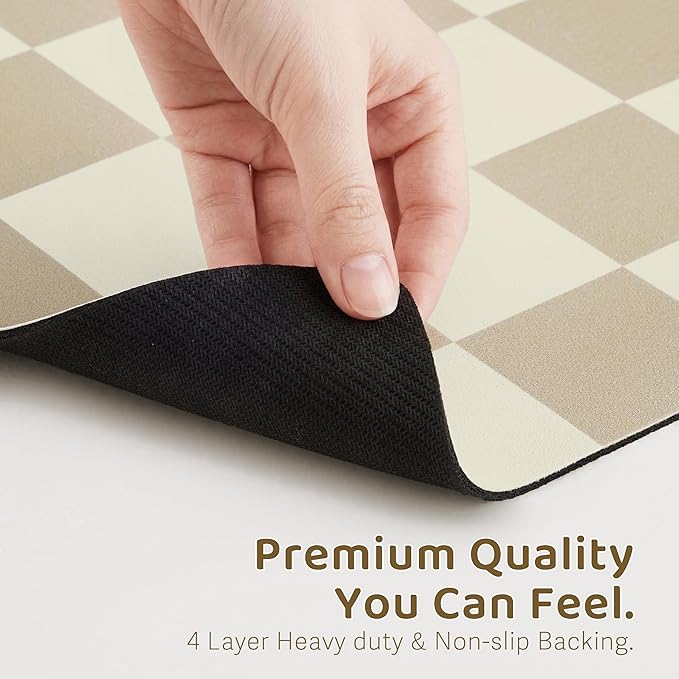 Checkered Dog Feeding Mat, Absorbent Mats for Dog Food and Water Bowl, Dispenser, Aesthetic Khaki Beige Checkerboard Pet Placemat for Dogs, Cats, Puppy Accessories (Khaki, 16 x 24)