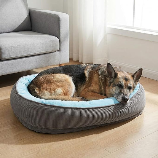 Calming Dog Bed for Medium to Large Dogs 30"x21" - Orthopedic Washable Pet Bed with Anti-Slip Bottom, Indoor Soft Cat Bed with Removable Cover (Sky Blue)