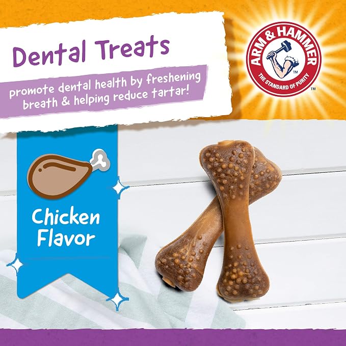 Arm & Hammer for Pets Nubbies Dental Treats Baking Soda Calcium Nubbed Texture Scrubs Plaque Tartar Chicken Flavor Freshens Breath Daily Oral Care 20 Count 7 OZ 24 Pack at Home Consistent Routine