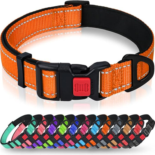 Taglory Reflective Dog Collar for Puppies with Escape-Proof Locking Buckle, Soft Neoprene Padded and Upgraded Zinc Alloy Ring, Adjustable for Chihuahua Yorkie, Orange,XS