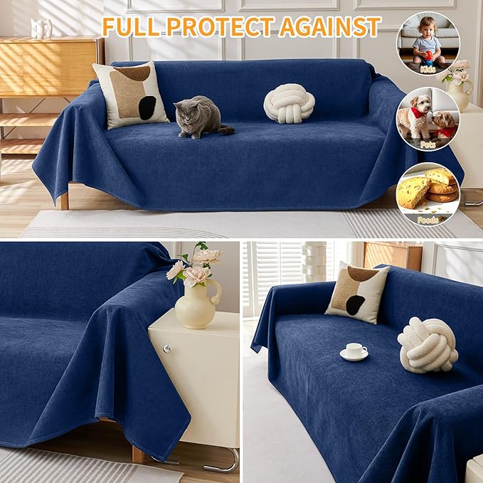 Deep Dream Cat-Scratch Resistant Couch Cover, Waterproof Sofa Cover for 2 Cushion Couch Washable, Pet Friendly Couch Protectors Anti Slip Thickened Slipcovers for Dogs Pets, 71" x 102", Blue