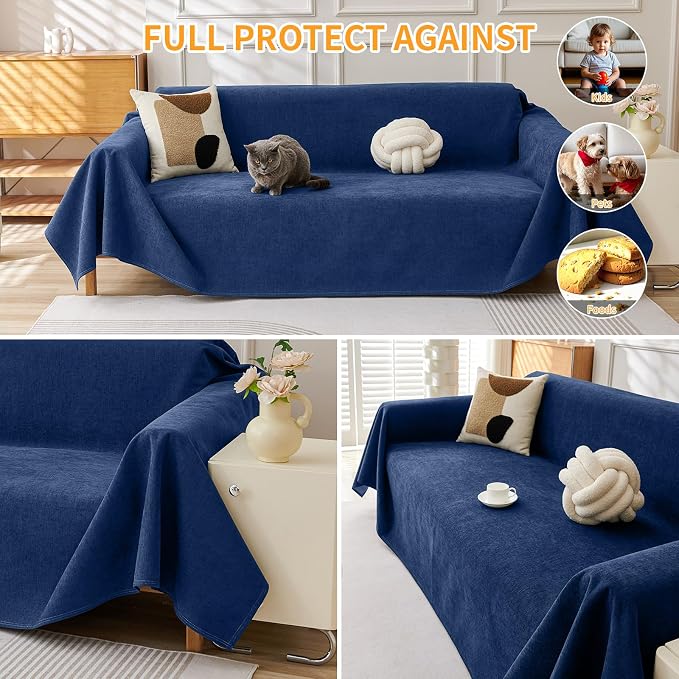 Deep Dream Cat-Scratch Resistant Couch Cover, Waterproof Sofa Cover for 3 Cushion Couch Washable, Pet Friendly Couch Protectors Anti Slip Thickened Love Seat Slipcovers for Dogs Pets,91" x 118",Blue