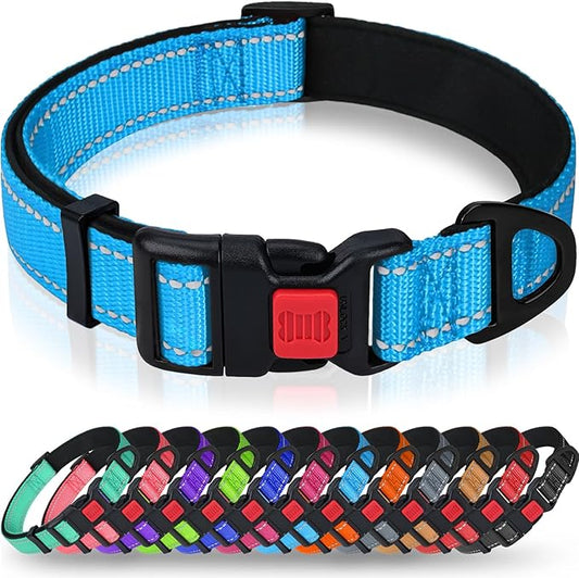 Taglory Reflective Dog Collar for Extra Large Dogs, Soft Neoprene Padded with Escape-Proof Locking Buckle, Upgraded Zinc Alloy Ring, Adjustable for Daily Walking, SkyBlue,XL