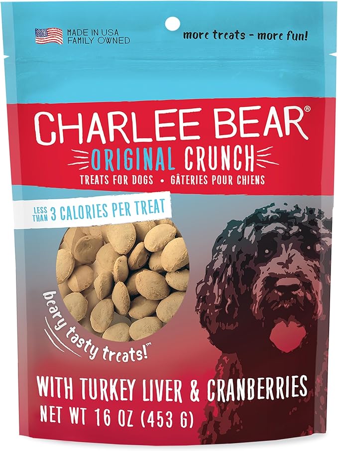 Charlee Bear Dog Training Treats, Turkey Liver & Cranberries Recipe, Low Calorie (Under 3 Calories), Limited Ingredient Crunchy Dog Treats, 16 oz. Resealable Bag