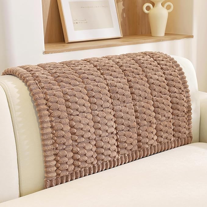 Royhom Headrest Armrest Cover, Couch Back Cover, Thick Soft Couch Arm Covers, Arm Chair Covers for Pets Recliner Loveseat Leather Cushion L Shaped Sofa (Brown, 35.4 x 35.4 Inch)