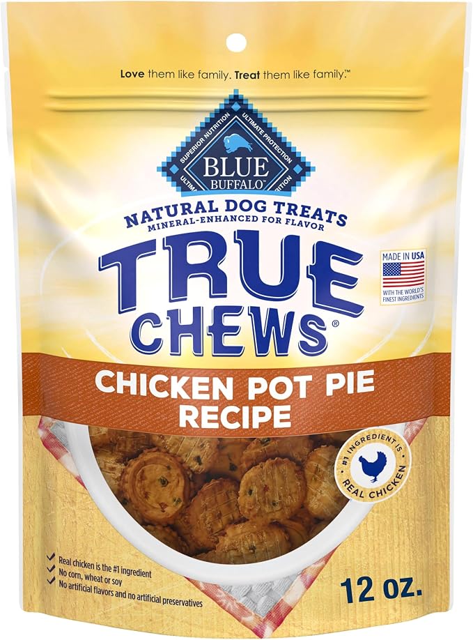 Blue Buffalo True Chews Chicken Pot Pie Natural Dog Treats, Real Meat Dog Snacks, Healthy Reward or Training Treat, Made in the USA with Real Chicken & Natural Ingredients, 12 oz.