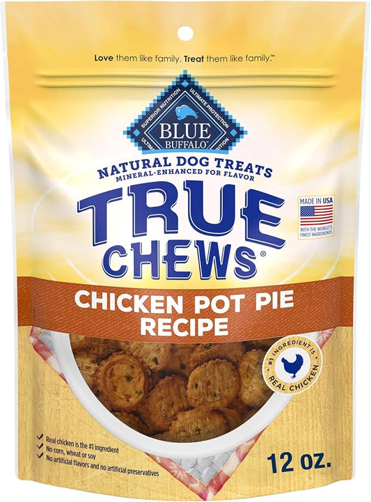 Blue Buffalo True Chews Chicken Pot Pie Natural Dog Treats, Real Meat Dog Snacks, Healthy Reward or Training Treat, Made in the USA with Real Chicken & Natural Ingredients, 12 oz.