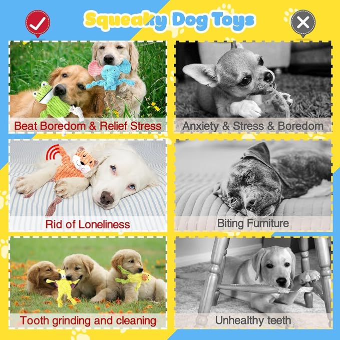 MRSOHRET 5 Pack Dog Toys Squeaky, Tough Stuffed Plush Puppy Chew Toys for Teething, Durable Plush Dog Toy for Large Medium Small Breed to Keep Them Busy, No Stuffing Crinkle Dog Toys