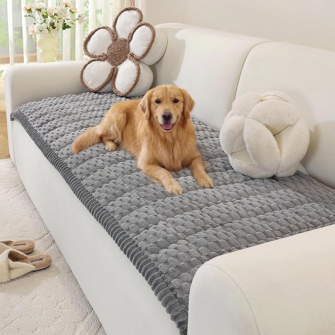 OstepDecor Couch Cover for Dogs, Washable Non Slip Sofa Cover for Pets, Soft Couch Covers for Sofa, Loveseat and Sectional, Furniture Protector Against Pet Hair & Scratches (27.6" x 70.9", Grey)