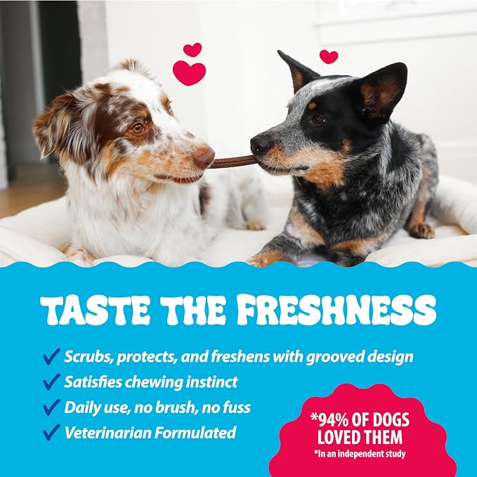 Dental Fresh Dental Treats for Large Dogs, Vet-Formulated Teeth Cleaning Dental Sticks to Help Reduce Plaque and Tartar and Freshen Breath, 15 Count Brush Free Dental Chews for Dogs 50 lbs and Up