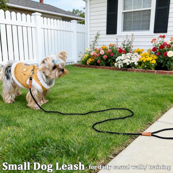 5FT Puppy Leash for Small Dogs, 1/5" Lightweight & Soft Cotton Braided Rope Dog Leash for Cats/Tiny Breed Pets Walking Training, Black