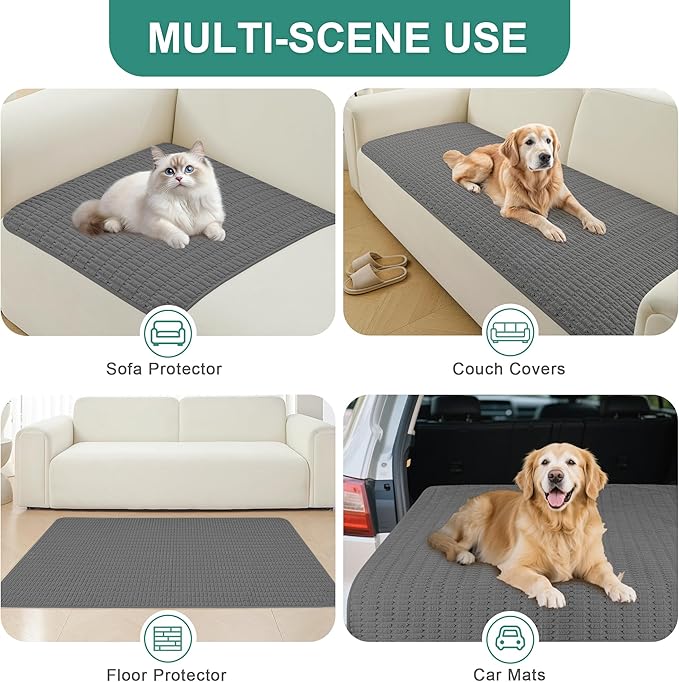 Foxdecor Couch Cover Sofa Covers Washable, Dog Bed Cover for 3 Cushion Couch Sofa Pet Friendly, Furniture Covers for Pets (Dark Grey 32x94 Inch)