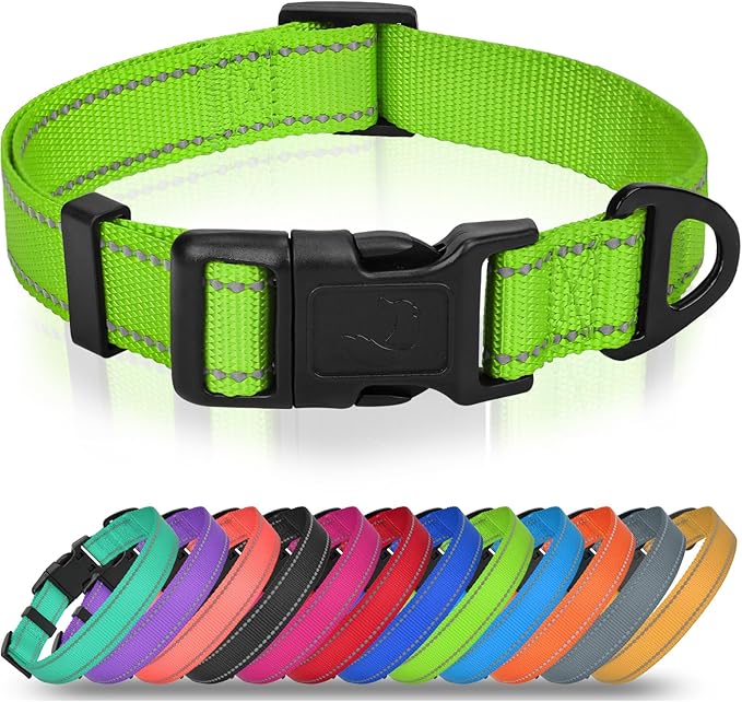 Joytale Extra Large Dog Collar, Wide Double-Sided Reflective Nylon Collar for Night Safety, Adjustable Quick-Release for Gentle Giants, Green, XL (1 1/4" Width)