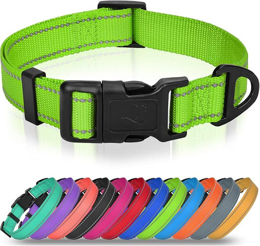 Joytale Dog Collars for Small Dogs, Feather-Light Double-Sided Reflective Nylon Collar for Night Safety, Adjustable Quick-Release for Growing Puppies, Green, S (5/8" Width)