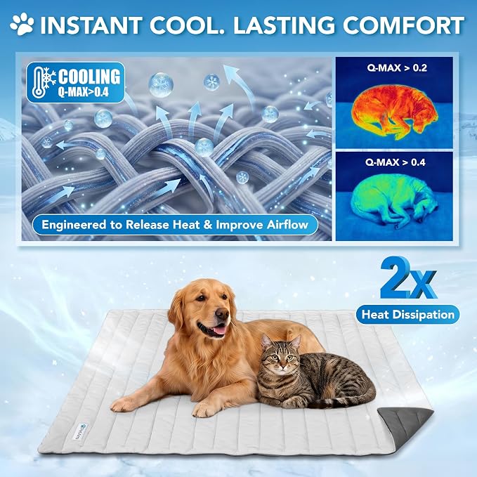 PetAmi Dog Cooling Mat, Q-Max Pet Cooling Blanket with Thick Cushioning, Self Cooling Pad for Dogs & Cats, Reversible Summer Mat for Crate, Couch, Kennel, Gray/Light Grey, Small (24x32)