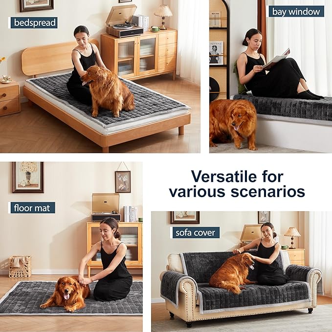 Couch Cover for Dogs Washable,Anti-Slip Back Cat Mat Pet Pad Blanket for Furniture Protector,Fuzzy Pet Sofa Cover for 3 Cushion Couch Sofa Pets Friendly (Dark Gray, 1pc/27.6"x59"/Seat Cover)
