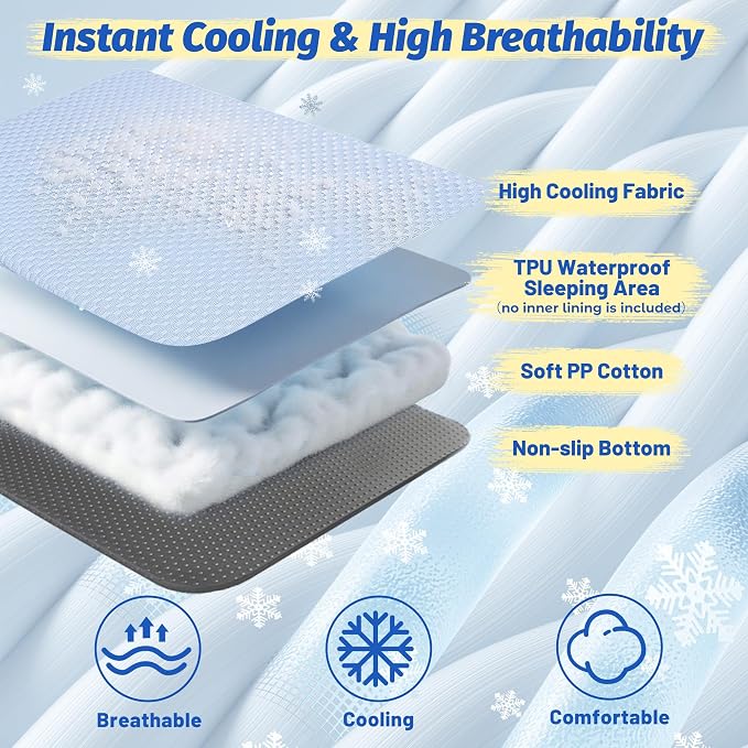 WATANIYA PET Cooling Dog Bed, Washable Cooling Mat for Large Dogs with Removable Cover, Self Cooling Couch Cover for Dog, Non-Slip Dog Couch Bed, 41x37 Inch, Blue