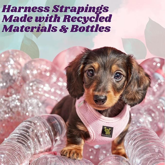 EcoBark Teacup Dog Harness - Luxury Soft XXXS Dog Harnesses for Puppy & Toy Breed Dog - Reflective Mini Step in Halter Vest (Baby Pink)