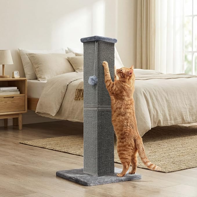 Cat Scratching Post 32 Inch for Indoor Large Cats and Kitten, Nature Sisal Tall Cat Scratch Post, Sisal Cat Scratcher Improve Cat's Scratching Habits and Protect Your Furniture, Dark Grey