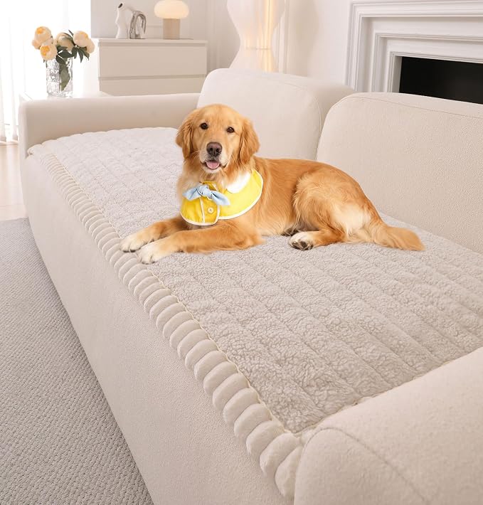 OTOB Couch Covers for Sofa Pet Friendly, Washable & Non Slip Fuzzy Dog Couch Cover Sofa Slipcovers Love Seat, Soft Plush Cozy Furniture Protector Cushion Mat, All Seasons (Beige, 27.6" x 59.1")