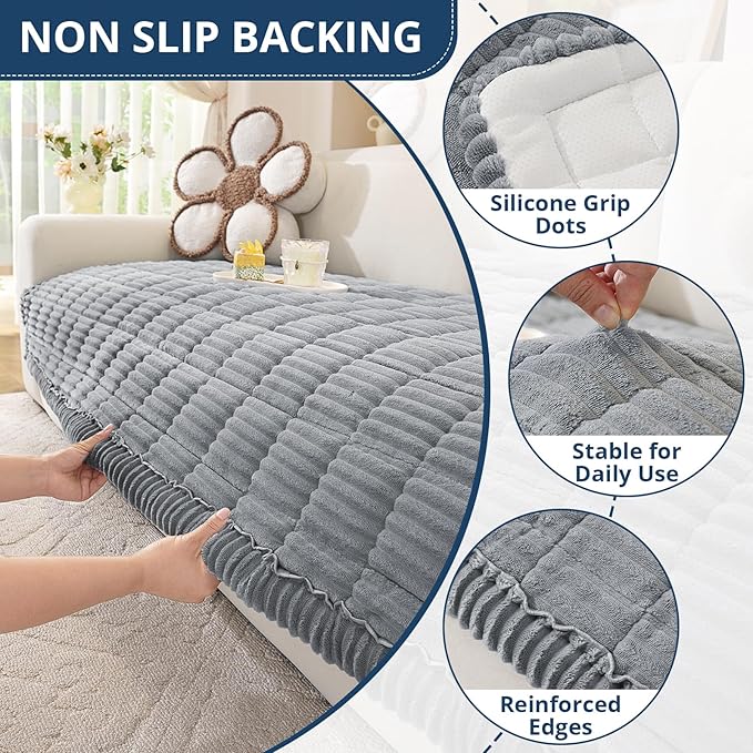 OstepDecor Couch Cover for Dogs, Washable Non Slip Sofa Cover for Pets, Soft Couch Covers for Sofa, Loveseat and Sectional, Furniture Protector Against Pet Hair & Scratches (35.4" x 82.7", Blue Grey)