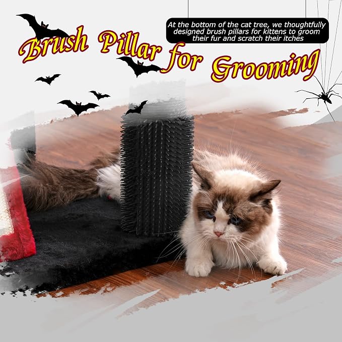 Hey-brother Gothic Cat Tree, 98.4-110.2 Inches Floor to Ceiling Cat Tree-Adjustable Height, Tall Cat Climbing Tower for Cats Large Adult with Scratching Post, Cat cando, Black and Red 0MPJ091BR