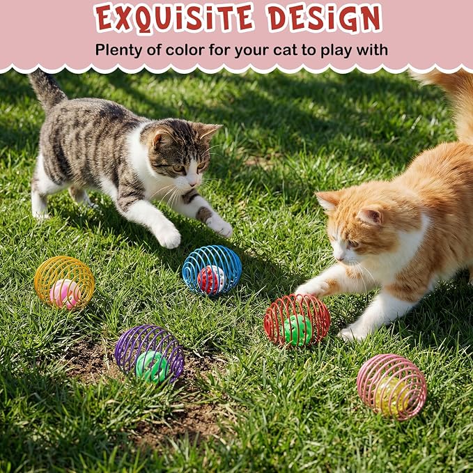Jecery 5 Pcs Cat Spring Toys Stretchable Rolling Balls Colorful Playful Coils Interactive Action Toy Caged Rats for Kitten Pet Supplies (Bell Ball,Multicolor)