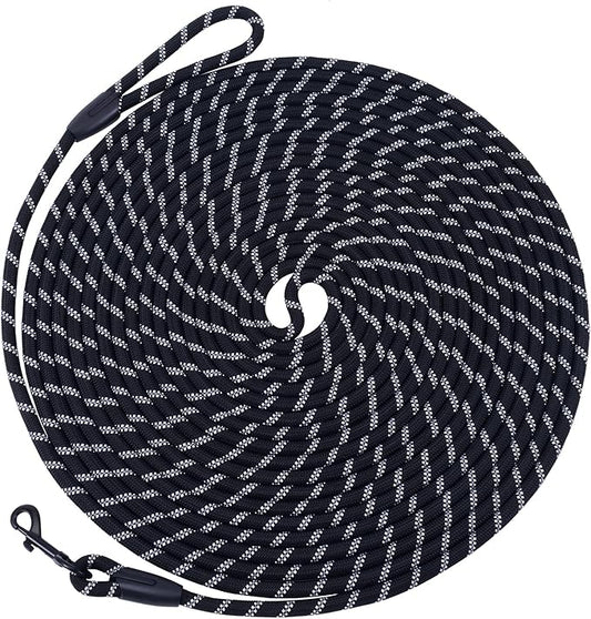Long Dog Leash for Training 15Ft-Reflective Nylon Rope with Swivel Hook-Recall Agility Lead for Large Small Medium Dogs Outside Walking Hiking-Black