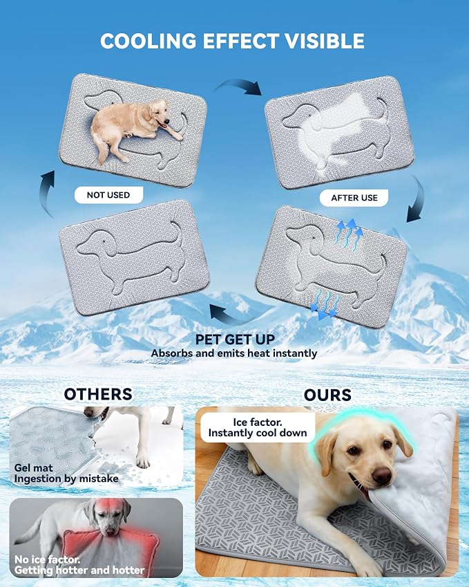 Cooling Mat for Dogs, Large Dog Bed & Dog Cooling Pad, Waterproof Pet Cooling Mat with Breathable Foam, Instant Relief for Dogs & Cats, Grey 36"x27"