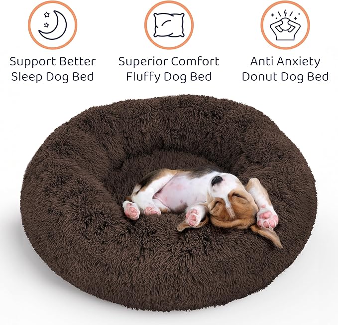 Donut Dog Bed - Premium Comfort for Anxiety Relief - Fluffy & Calming Design with Ultra-Plush Support | Cozy Round Dog Bed with Super Soft Circle Style (Coffee, Small)
