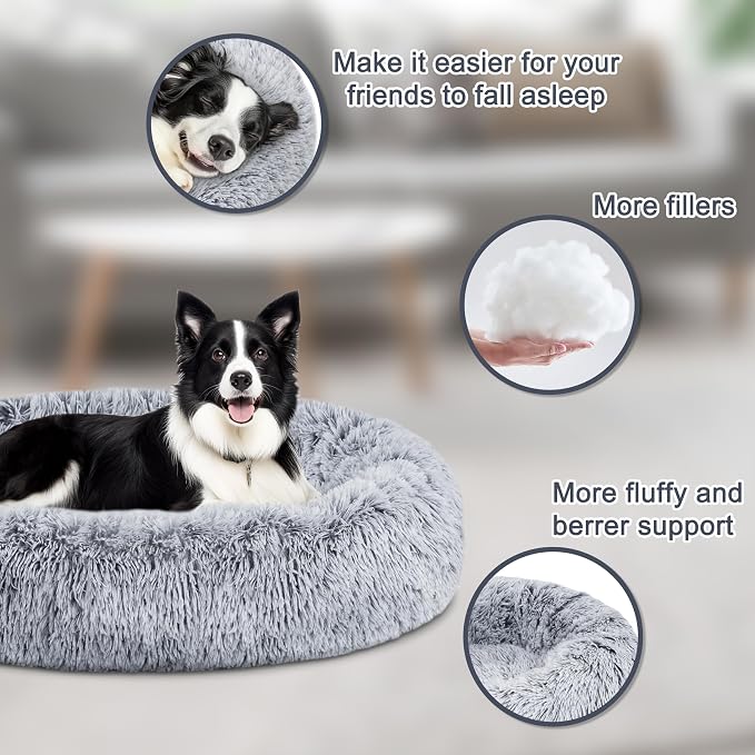 ELSKER&HOME Calming Dog Bed,Donut Washable Warming Soft Round 39 inches Dog Beds for Large Dogs,Anti-Anxiety Fluffy Plush Cushion Bed Fits up to 120 lbs Pets,Gradient Blue