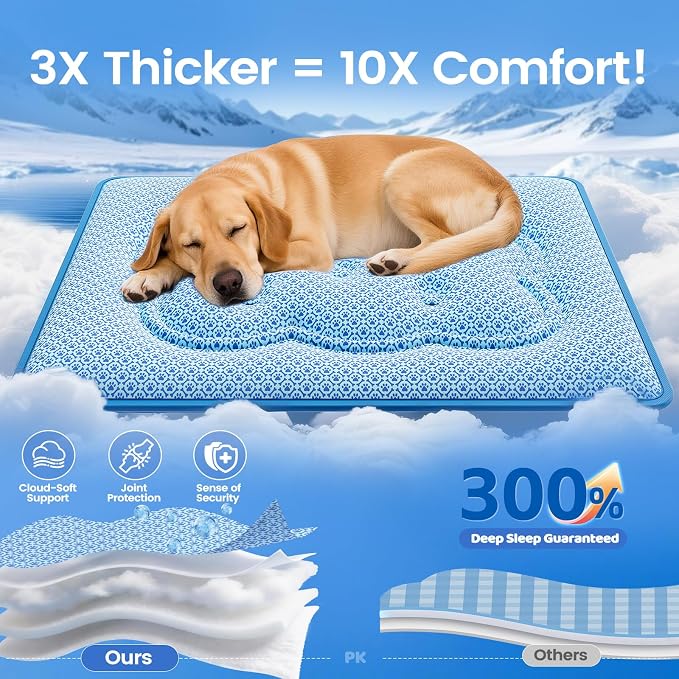 Dog Cooling Mat, Thick Cooling Mat for Extra Large Dogs with PCM & Thermochromic Tech, Dual-Sided Durable Waterproof Cool Dog Bed Mat, Q-Max>0.5, Machine Washable, Non-Toxic - XL(31" x 43")