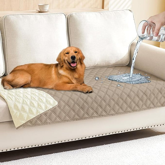 Smiry Waterproof Dog Bed Cover Pet Blanket, Soft Washable Dog Blanket for Furniture Bed Couch Sofa Reversible, Checkered (30"x70", Taupe/Beige)