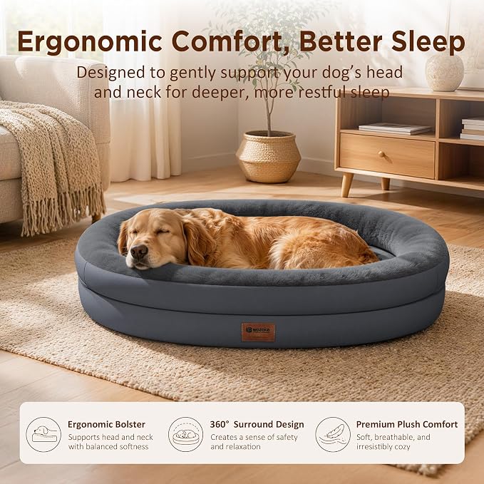 Orthopedic Dog Bed for Medium Dogs, Waterproof Dog Bed with Removable Bolsters, Egg Crate Foam Pet Couch for Medium Size Dog with Machine Washable Cover & Non-Slip Bottom, Dark Grey