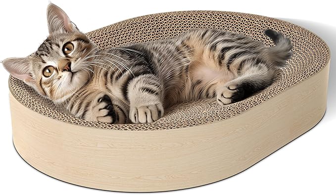 ComSaf Cat Scratching Board - Cat Scratcher Bed for Indoor Cats, Corrugated Cardboard Cat Scratch Pad, Durable Oval Cat Scratcher Bed Bowl for Kitten, Furniture Protector