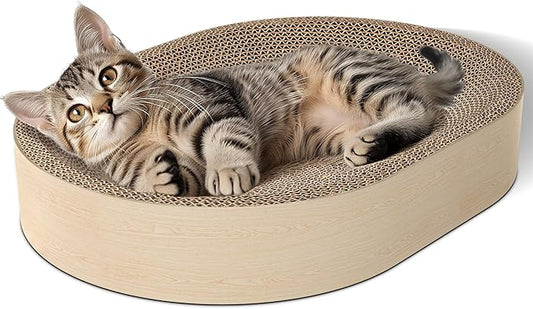 ComSaf Cat Scratching Board - Cat Scratcher Bed for Indoor Cats, Corrugated Cardboard Cat Scratch Pad, Durable Oval Cat Scratcher Bed Bowl for Kitten, Furniture Protector
