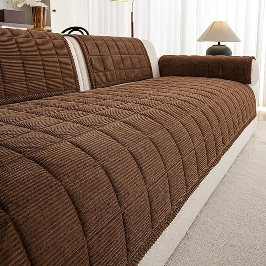 Velvet Couch Covers for Sectional Sofa Washable, Non-Slip L Shaped Sectional Couch Cover, Soft Pet Couch Covers for Sofas, Furniture Slipcovers for Single Sofa(1PC,35"x35",Dark Brown)