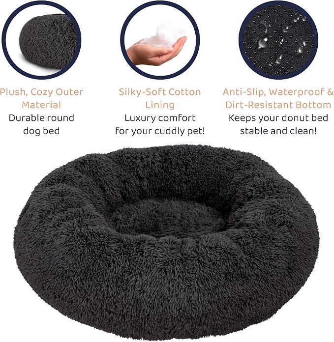 Donut Dog Bed - Premium Comfort for Anxiety Relief - Fluffy & Calming Design with Ultra-Plush Support | Cozy Round Dog Bed with Super Soft Circle Style (Black, Medium)