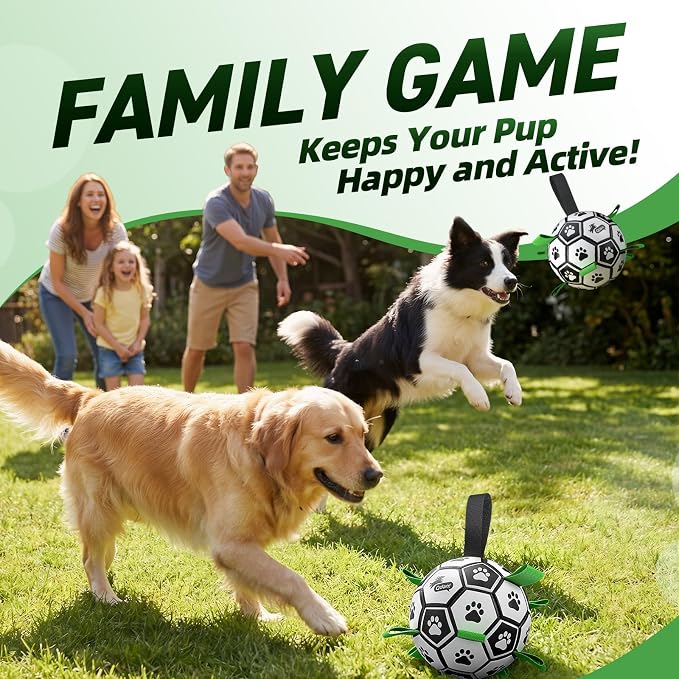 QDAN 2 PCS Dog Toys Soccer Ball Set with Straps, Interactive Dog Toys for Tug of War, Puppy Birthday Gifts, Dog Water Toy, Durable Dog Balls for Medium & Large Dogs（6 & 8 Inch）