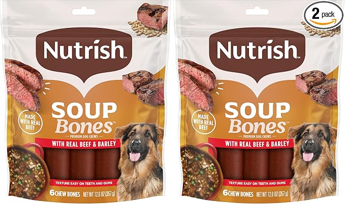 Nutrish Soup Bones Premium Dog Chews with Real Beef and Barley, 6 Chews (Rachael Ray) (Pack of 2)