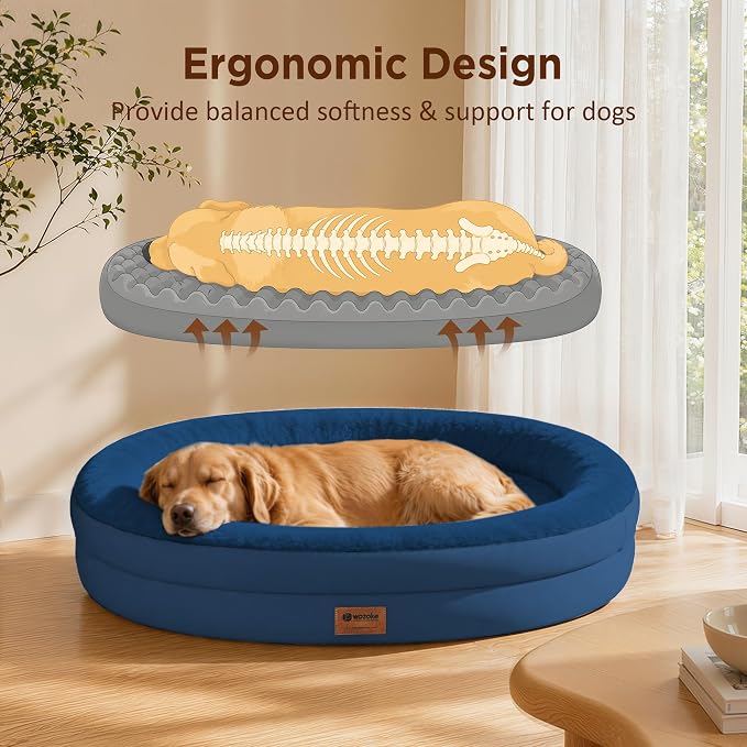Orthopedic Dog Bed for Large Dogs, Waterproof Dog Bed for Large Size Dogs with Bolsters, Egg Crate Foam Sofa Bed with Washable Removable Cover & Non-Slip Bottom, Navy
