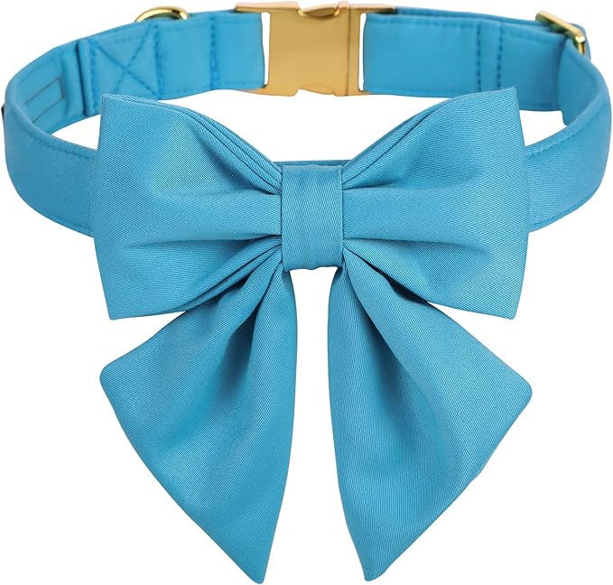 Maca Bates Sky Blue Dog Collar with Cute Solid Sailor Bow Tie for Extra Small Girl Boy Dogs,Adjustbale Durable Breakaway Soft Collars with Bowtie for Female Male Puppy,Pet with Metal Buckle