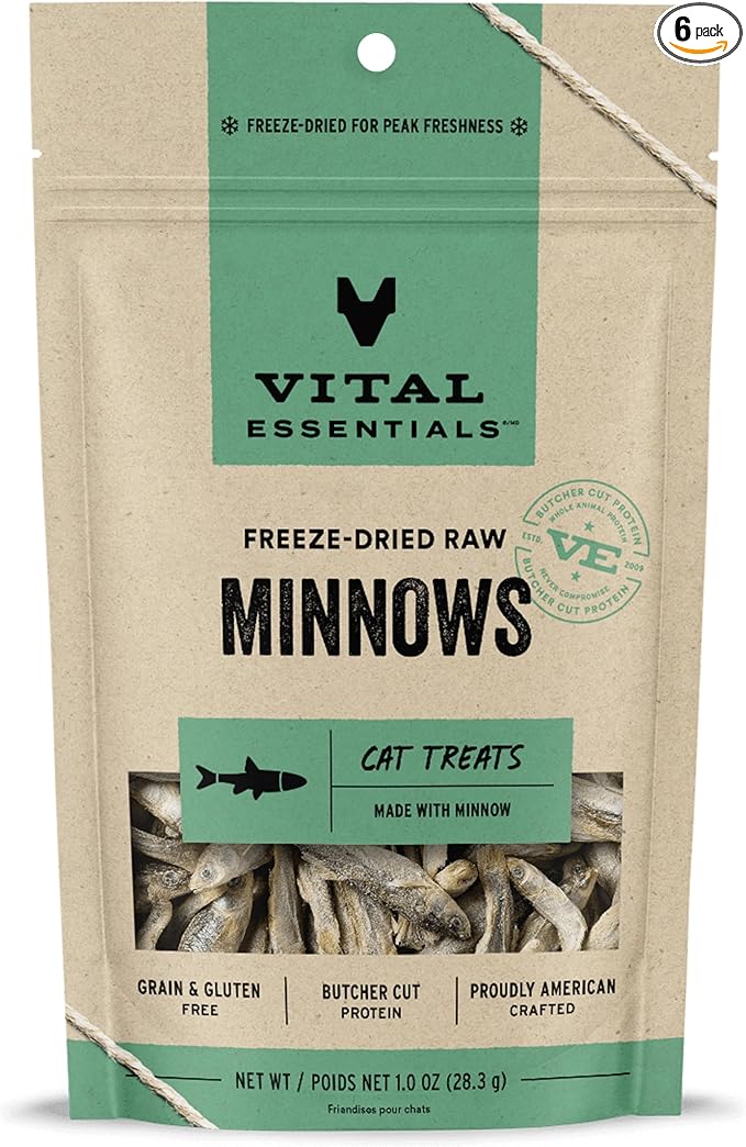 Vital Essentials Freeze Dried Raw Single Ingredient Cat Treats, Minnows, 1 oz (Pack of 6)