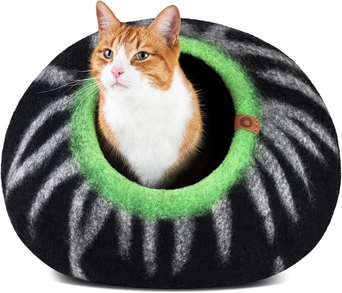 MEOWFIA Cat Cave – Premium Felt Cat Enclosure for Indoor Cats, Handmade Merino Wool (Shining Tiger, Large)