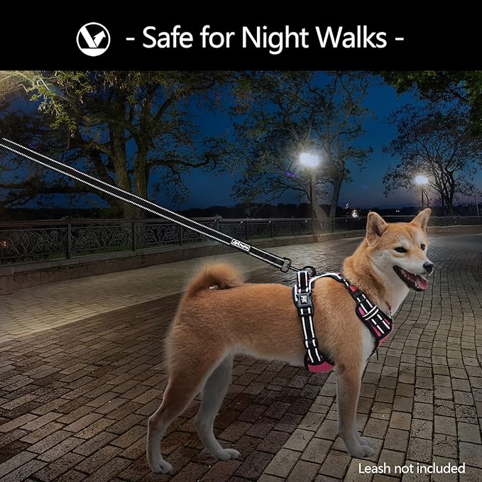 PoyPet No Pull Dog Harness, No Choke Front Lead Dog Reflective Harness, Adjustable Soft Padded Pet Vest with Easy Control Handle for Small to Large Dogs(Pink,S)