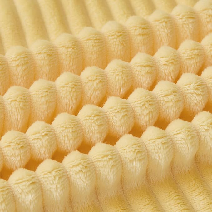 Bnuitland Light Yellow Fleece Throw Blanket, 300GSM Soft Warm Cozy Fluffy Throw for Babys & Pets, Stripe Pattern 50"x40", All Season Sofa Bed Blanket for Home Decor