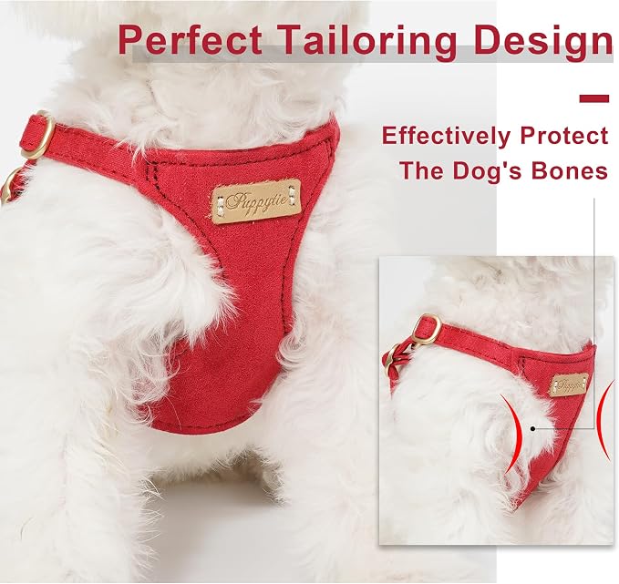 Puppytie Small Dog Harness with Multifunction Dog Leash,Lightweight Soft Adjustable No Choke Escape Proof Pet Harness Vest Pet Harness Vest,red-Camellia,S