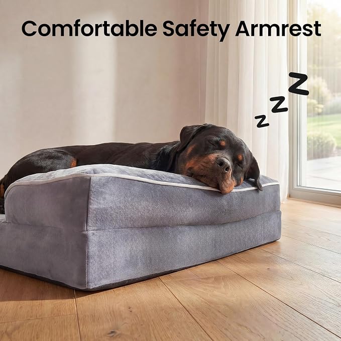 OhGeni Orthopedic Dog Bed Couch Big Cat Sofa for Extra Large Sized Pets with Memory Foam, Machine-Washable Waterproof Removable Cover, Soft Comfortable Fabric, 45-inch (Gray)