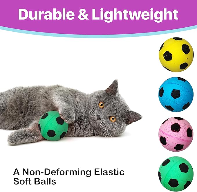 SPOT Sponge Soccer Ball Cat Toys for Cats and Kittens - Interactive and Colorful Plush Toy, Fun to Bat and Chase, Keep Cats Entertained - 1.5" Assorted 4-Pack